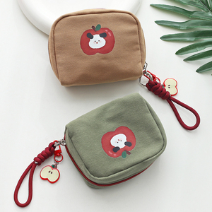 Cartoon Apple Canvas Cosmetic Bag Small Zipper Portable <b>Makeup</b> <b>Case</b> With Rope Handle - Product Image 4