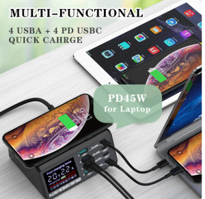 สถานีชาร์จ USB 8พอร์ต100W พร้อมหน้าจอแบบไร้สาย PD3.0 QC3.0ชาร์จเร็วสำหรับ <span class=keywords><strong>iPhone</strong></span> สำหรับ MacBook อุปกรณ์อื่นๆ - Product Image 3