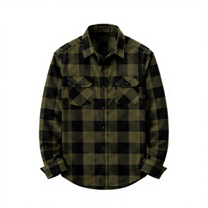 Chemise en flanelle à carreaux à manches longues pour homme de haute qualité, coupe classique, décontractée, en coton, boutonnée - Product Image 1
