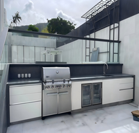 BAINENG Armoire de cuisine extérieure intelligente moderne en acier inoxydable 304, étanche, durable, avec évier et barbecue, conception gratuite en 48 heures