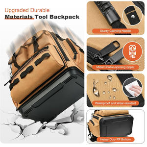 Heavy Duty Ferramenta Mochila Eletricista Caixa de Ferramentas com Base Moldada Tan Resistente à Água Marrom Mochila Ferramenta Saco - Product Image 2