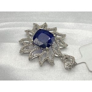 Nouveau pendentif en saphir bleu de luxe, très vendu, en argent sterling 925, cadeau pour fête, mariage, fiançailles, cérémonies religieuses, événements - Product Image 3