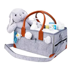 Royaumann Supplies Custom Large Capacity felt baby nursery diaper caddy storage bag basket mommy nappy bag with Shoulder Belt