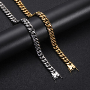 Hot Sell 2pcs/<b>set</b> Silver Gold Metal Color Hip Hop 12mm Width Stainless Steel Smooth Cuban Chain Necklace <b>Bracelet</b> - Product Image 6