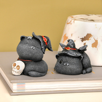 Figurine en résine de chat magique de style Halloween sombre de haute qualité, décoration gothique sorcellerie, ornement d'ambiance effrayant pour la maison