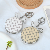 Porte-clés mignon petit lapin, miroir double face texturé, ornement de miroir de maquillage à grille pratique