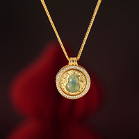 Collier pendentif rond en forme de gourde Hulu en jade vert doré pour femme TANGPEI, bijoux de mode en métal