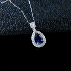 925 Silver Cultured Blue Sapphire <b>Necklace</b> <b>Necklace</b> Laboratory-Made Luxury Jewelry High-End Elegant Classic Style Hmonies H - Product Image 4