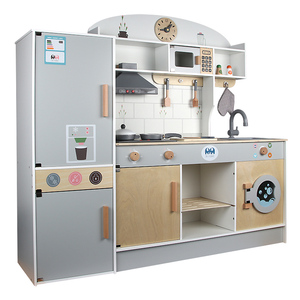 2021 Best Quality big cooking pretend play Cooking set refrigerator wooden kitchen toy play set for kids