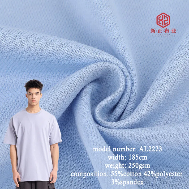 High End Stof Leverancier Gebreide 250gsm Stof 55.3% Katoen 41.8% Polyester 2.9% Spandex T Shirt Stof