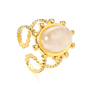 Fashion <b>Rings</b> Women's Gold Tone Stone Inlay Bezel Setting Oval Gemstone <b>Adjustable</b> <b>Ring</b> Gift Jewelry - Product Image 5
