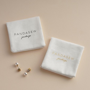 PandaSew Custom Logo Luxury Jewelry Packaging Bag <b>White</b> Suede <b>Envelope</b> Style Jewelry Pouch - Product Image 2