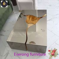 EV New glam furniture table basse miroir noir blanc fissuré en 3 pièces avec fissure dorée