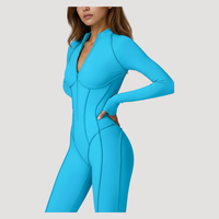 Combinaison de sport/yoga pour femme, écologique, extensible dans quatre directions, légère, avec fermeture éclair sur le devant, coupe ajustée, en spandex/nylon