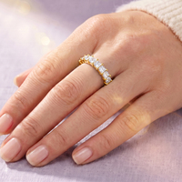 Bague d'éternité en moissanite taille princesse couleur D en argent 925, bagues empilables pour anniversaire et fiançailles, alliances pour femme