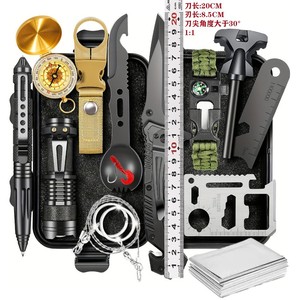 Kit de survie 13 pièces, ensemble d'outils multifonctionnels d'extérieur en acier inoxydable, 21x11x5.5cm, pour l'aventure, l'auto-défense et les premiers secours - Product Image 1