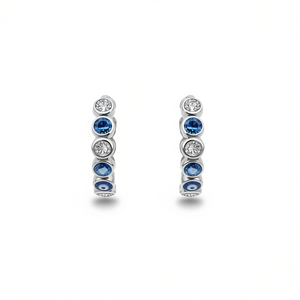 Orecchini a Cerchio in Lega di Zinco Placcati in Oro Bianco e Rodio con Cristalli Blu e Strass Incastonati, Stile Classico per Uso Quotidiano Femminile - Product Image 1