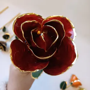 Real Rose B-2622 Preserved Flowers 24 k Artificial Red Gold Plated Dipped Rose Flower for Valentine's Day, Mom Mother's Day