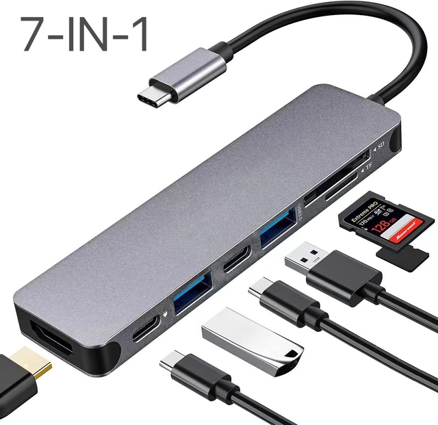 USB C Hub 7 in 1 Multiport USB C Dongle Adapter with 4K 60hz HD-MI Output USB 3.0 Interface Product