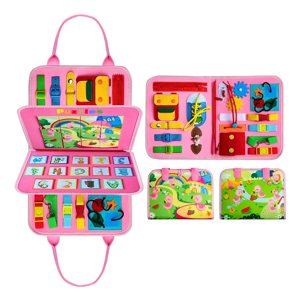 Großhandel Filz-Aktivität Kleinkind beschäftigt Brett sinnelles Lernen Kinder lernen pädagogisches Filz-Betriebsbrett Spielzeug rosa für Mädchen
