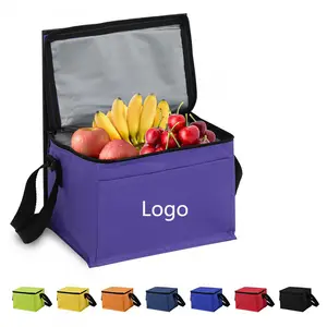 Bolsa de almuerzo aislada personalizada promocional, bolsa térmica de 6 latas con logotipo, bolsas de refrigeración aisladas de poliéster para mantener los alimentos fríos