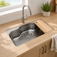 Évier de cuisine moderne multifonction en acier inoxydable 304, nano, à cuve unique, rectangulaire, à encastrer sous plan, avec robinet, pour appartement, garantie 3 ans