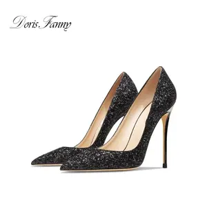 Scarpe <span class=keywords><strong>con</strong></span> Tacco Alto Nere Glitterate Traspiranti, Punta a Spillo, Décolleté Sexy da Donna, Moda Estiva per Feste - Product Image 5