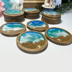 Posavasos de Madera con Soporte, Decoración para Mesa de Centro, Juego de Posavasos de Madera de Acacia, Posavasos Modernos para Tazas, para Bar o Cafetería - Product Image 2