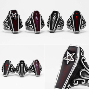 Cincin Pria Peti Mati Vampir Mumi Gotik Perhiasan Baja Tahan Karat Aksesori Fashion Keren Punk Rock Hadiah Grosir - Product Image 6