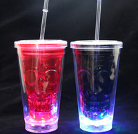 Gobelets lumineux amusants à double paroi 16 oz RGB multicolores, prix d'usine, nouvelle arrivée, Halloween, Thanksgiving, Nouvel An, en plastique