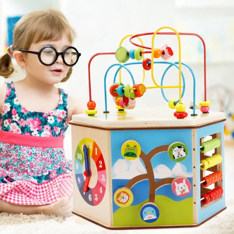 Jongens Meisjes Montessori Houten Speelgoed Multifunctionele Kraal Doolhof Kubus Kleur Cognitie Puzzels Vetersluiting Vorm Blok Math Speelgoed