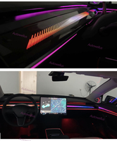 Autowellus 27 lumières laser arc-en-ciel gravées au laser, éclairage d'ambiance pour Tesla Model 3 2021-2023, bande LED intérieure avec contrôle par application sur écran