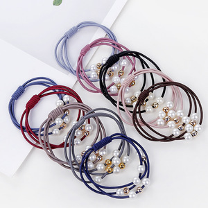 Élastiques à cheveux perlés avec perles, haute élasticité, bandeau pour femme, usage quotidien, accessoire de coiffure en corde, fabrication artisanale - Product Image 1