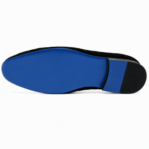 Mocassins en velours noir tissé pour hommes, chaussures habillées à enfiler, bout pointu, boucle fleurie argentée, antidérapants, pour bureau et mariage - Product Image 3