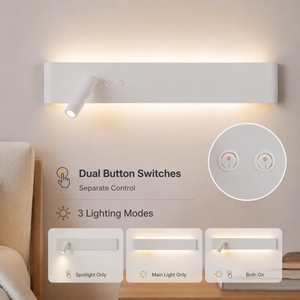 Applique murale LED moderne en acrylique 18W blanc chaud, éclairage d'ambiance haut/bas avec spot de lecture orientable à 360 degrés pour chambre à coucher - Product Image 3
