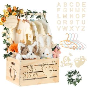 Armario grande <span class=keywords><strong>de</strong></span> madera para Baby Shower, cesta personalizable con mango, guirnalda, caja para recién nacido, niño y niña, regalos para el <span class=keywords><strong>embarazo</strong></span> - Product Image 1