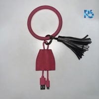 Kabel Data Pengisian Cepat Tipe-C USB Silikon Kulit PU Gelang Kepang Logo Kustom untuk Kamera IOS & Komputer
