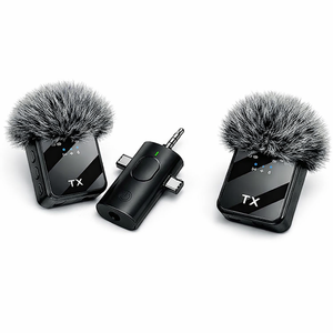 Ensemble de microphones sans fil portables à clipser F11-2, adaptateur 3-en-1, micro-cravate avec connecteur Type C en métal pour podcast, <span class=keywords><strong>studio</strong></span> et créateurs de contenu - Product Image 2