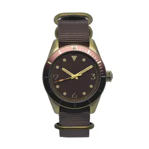Oem/Odm Bronze Case Nylon Mesh Strap Sapphire Crystal Man Wrist Automatic Mechanical Watches