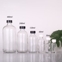 2oz 60ml Petites bouteilles en verre transparent avec couvercles Entonnoirs en acier inoxydable Bouteilles d'échantillon rondes Boston pour potion jus gingembre