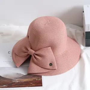 Chapéu de praia de palha de borboleta grande Fedora para viagem com proteção UV personalizada de verão para mulheres