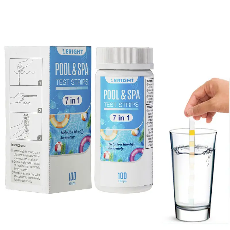 100Pcs 7 In 1 Multipurpose Chlorine PH Test Strips SPA Swimming Pool Water Tester Paper Residual Chlorine PH Test