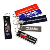 Vendor Tag Pergelangan Tangan Gantungan Kunci Kain Bordir Bunga Hitam Kustom Kait Logam Pink Wrist Woven Keychain