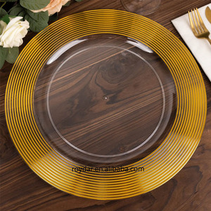 Plato de cena platos de cargador de plástico transparente con borde ondulado dorado plato transparente de boda - Product Image 3