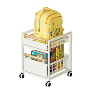 Keranjang penyimpanan gulung 2 tingkat, dengan roda rumah troli seluler, kotak penyimpanan buku ransel siswa, Multifungsi di bawah laci meja - Product Image 1