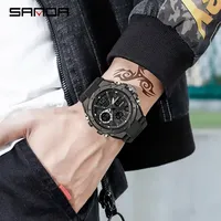 Jam Tangan Olahraga Pria SANDA 739 Tahan Air Bermerek, Layar Ganda Digital Quartz untuk Pria Montre Relojes De Luxe Uhr