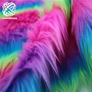 Colorful Faux Fur China Manufacturer Wholesale Multi Color Rainbow Long Pile Faux Fur Fabrics Shaggy Faux Fur Mongolian Fur Fabric