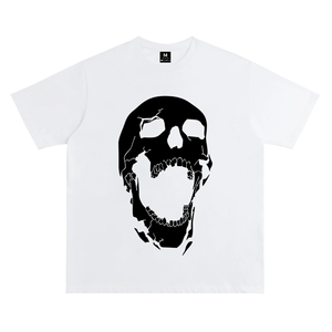 Men's White Short Sleeve T-Shirt With <b>Black</b> Skull Print O-Neck Casual Regular Fit Jersey Cotton Breathable Design - Product Image 6