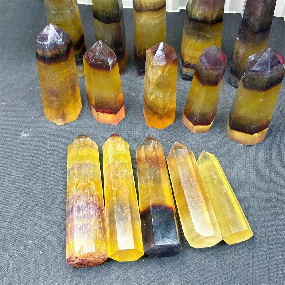 Wholesale Bulk natural Crystal Tower Crafts Fengshui meditation Healing Stone Yellow Fluorite Point For Decoration
