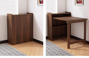 Bureau pliant en bois massif et bibliothèque - Design d'angle multifonctionnel contemporain pour petit appartement, maison/bureau - Product Image 5